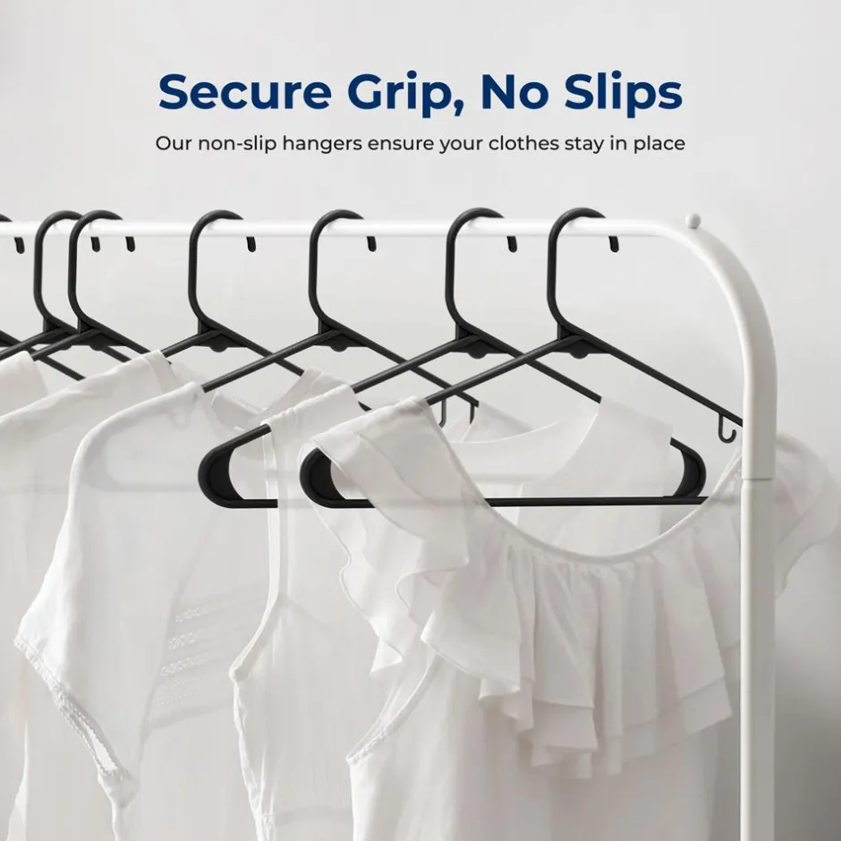 Premium 20 Pack Plastic Hangers, Lightweight, Durable, Space Saving Clothes Organizers, Suitable for Shirts, Sweaters, Hoodies, Dresses, Kids Clothes, Good For Home Organization (Black)<SereneLife