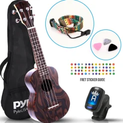 Soprano Ukulele Kit, Learn to Play, Mahogany, Digital Tuner, Gig Bag<Pyle Hot