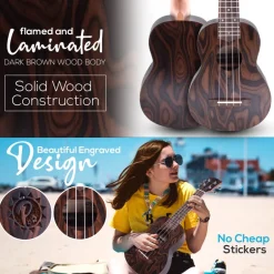 Soprano Ukulele Kit, Learn to Play, Mahogany, Digital Tuner, Gig Bag<Pyle Hot