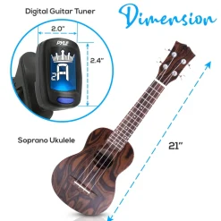 Soprano Ukulele Kit, Learn to Play, Mahogany, Digital Tuner, Gig Bag<Pyle Hot