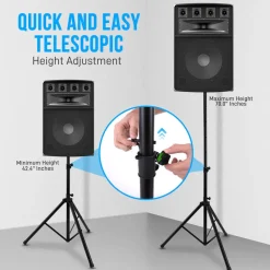 Speaker Tripod Stand, 70" Adjustable, Metal, 130 lbs Capacity, Glossy Black<Pyle Sale