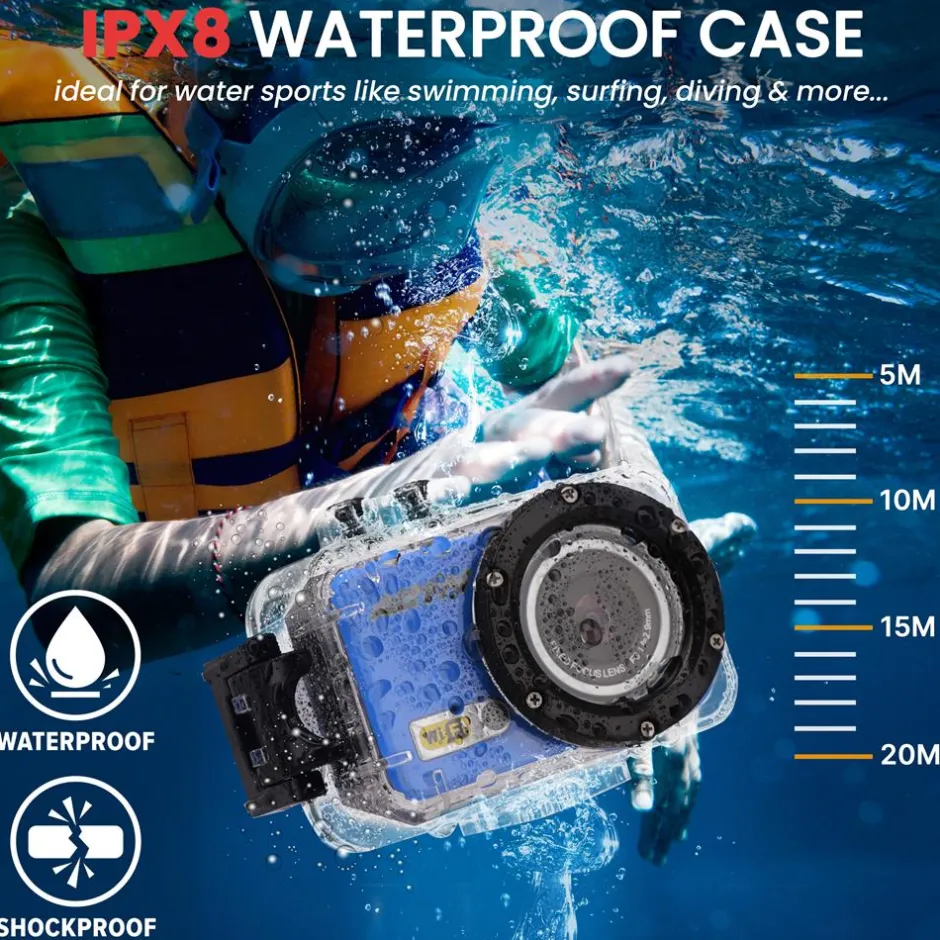 Sports Action Camera 1080p HD Wi-Fi Waterproof Case Blue<Pyle Sale