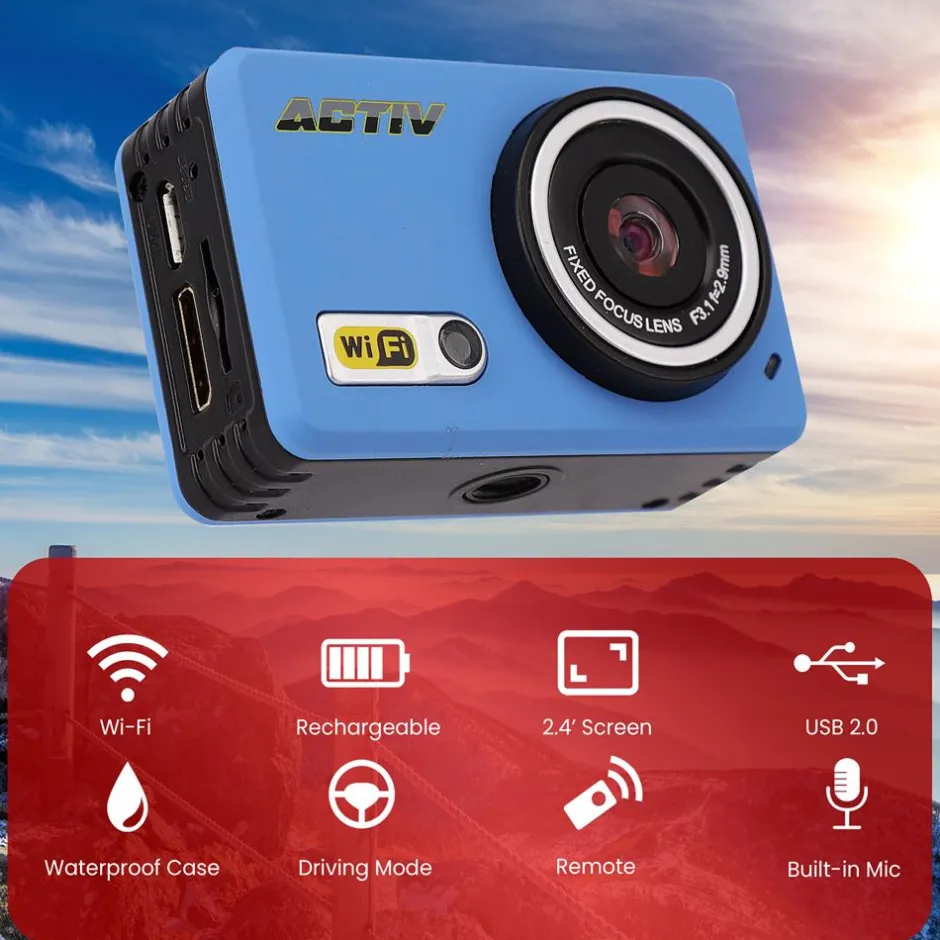 Sports Action Camera 1080p HD Wi-Fi Waterproof Case Blue<Pyle Sale