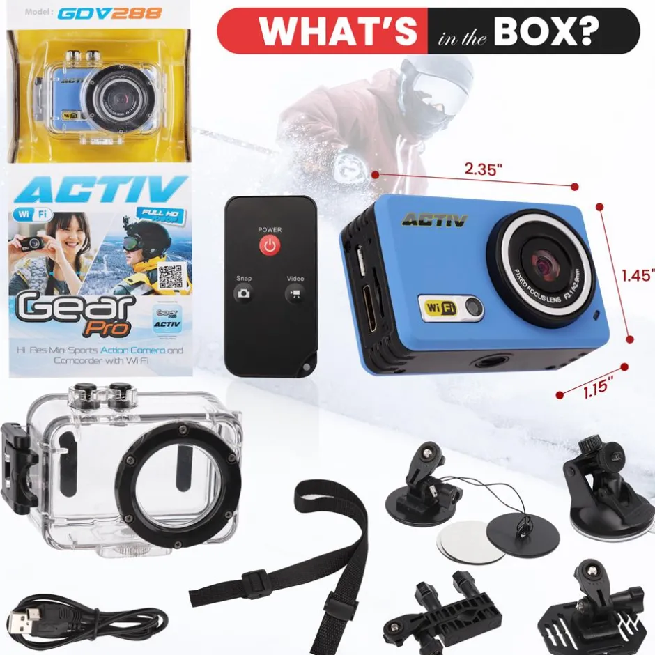 Sports Action Camera 1080p HD Wi-Fi Waterproof Case Blue<Pyle Sale