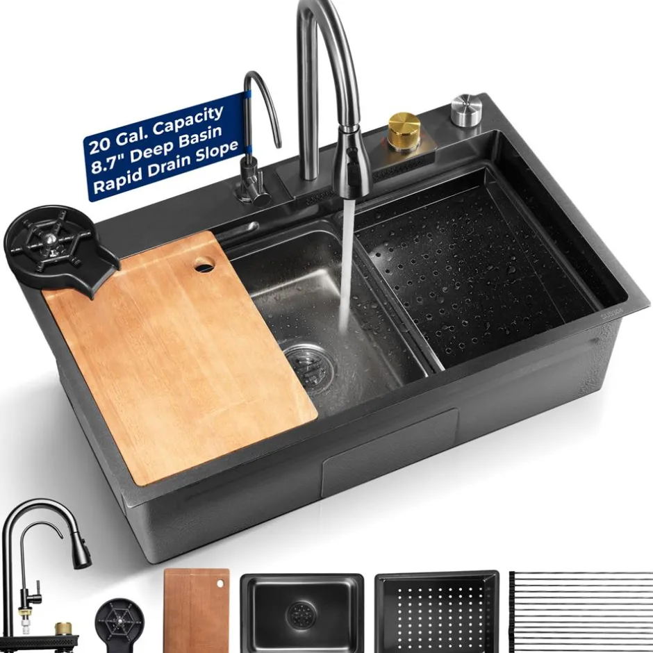 Stainless Steel Kitchen Sink, Durable & Soundproof, Nano Coating, Gun Black<SereneLife Discount