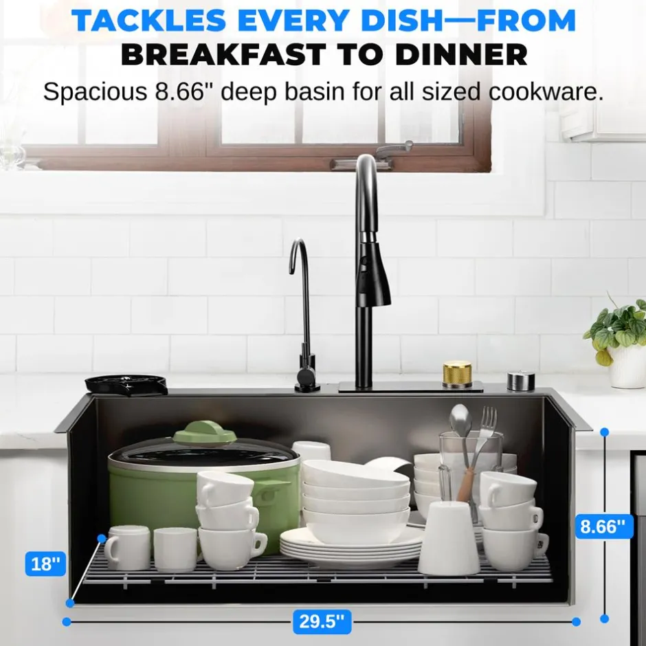 Stainless Steel Kitchen Sink, Durable & Soundproof, Nano Coating, Gun Black<SereneLife Discount