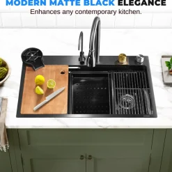 Stainless Steel Kitchen Sink, Durable & Soundproof, Nano Coating, Gun Black<SereneLife Discount