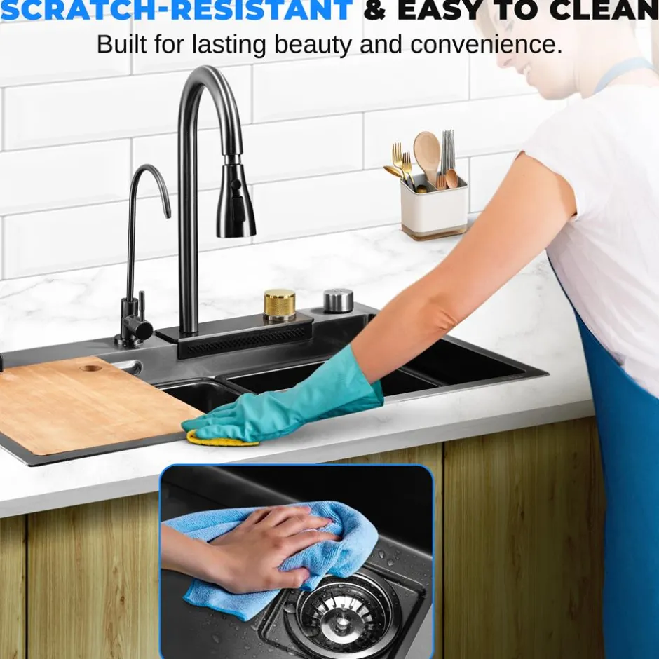 Stainless Steel Kitchen Sink, Durable & Soundproof, Nano Coating, Gun Black<SereneLife Discount