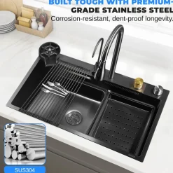 Stainless Steel Kitchen Sink, Durable & Soundproof, Nano Coating, Gun Black<SereneLife Discount