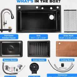 Stainless Steel Kitchen Sink, Durable & Soundproof, Nano Coating, Gun Black<SereneLife Discount
