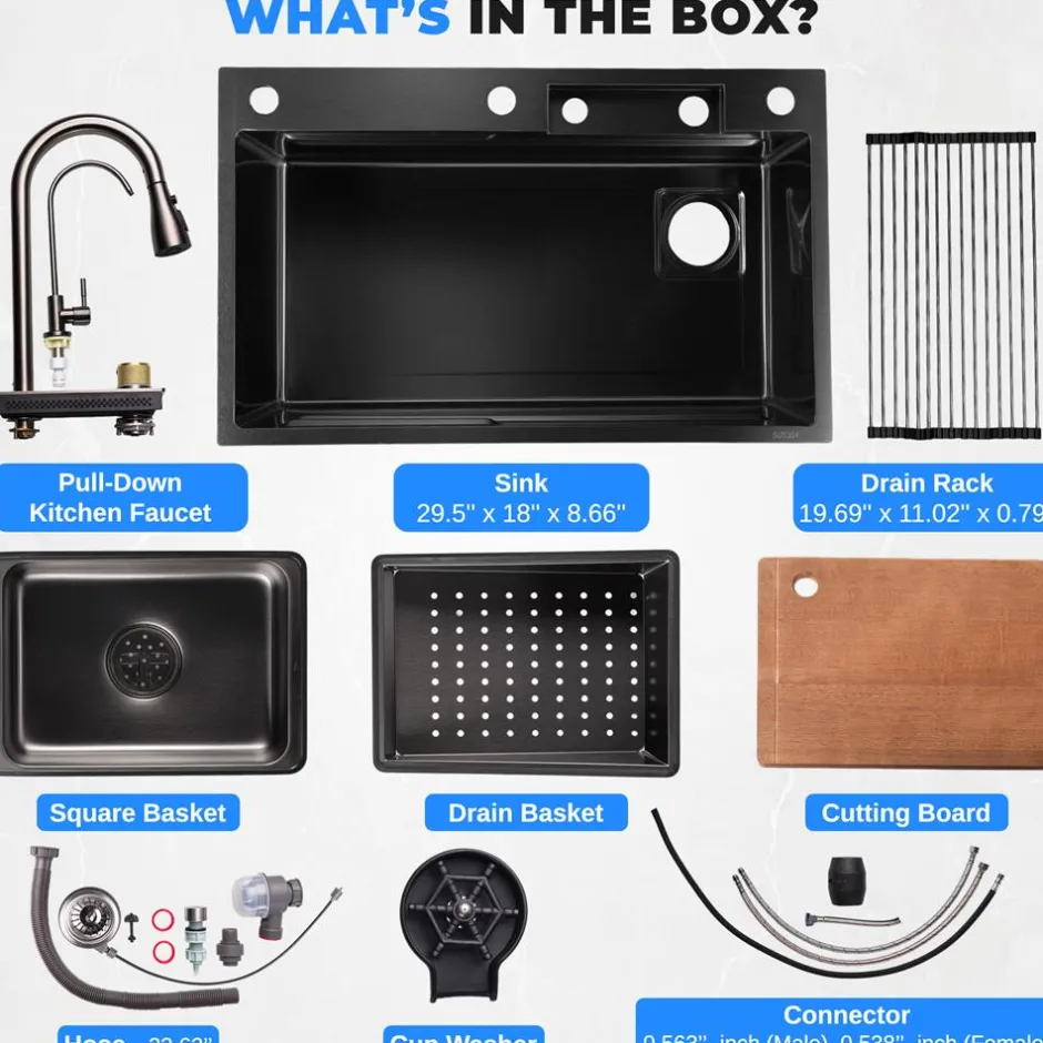 Stainless Steel Kitchen Sink, Durable & Soundproof, Nano Coating, Gun Black<SereneLife Discount