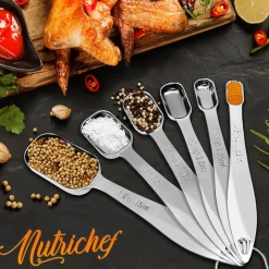 Stainless Steel Measuring Spoons Set 6Pc - Precise, Easy-Clean, Oval Shape<NutriChef Outlet