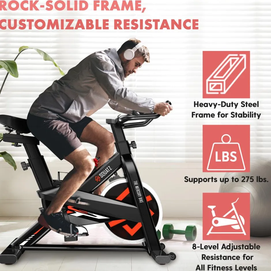 Stationary Cycling Bike - Fun Indoor Workout, 8 Resistance Levels, Steel Frame<SQUATZ Best
