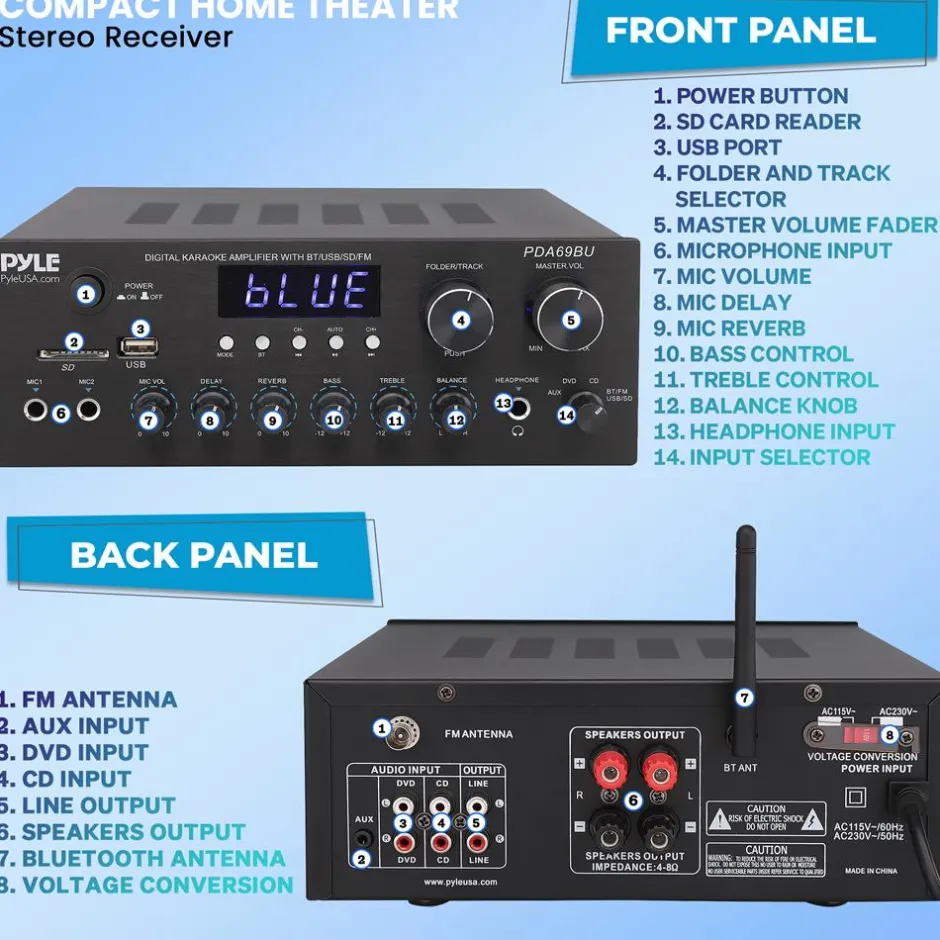 Stereo Amplifier with Bluetooth, 300W HiFi Sound, Metal Panel<Pyle Discount