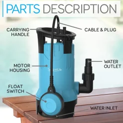 Submersible Sump Pump 3300GPH Auto Float Switch Blue Thermoplastic Body<SereneLife Discount