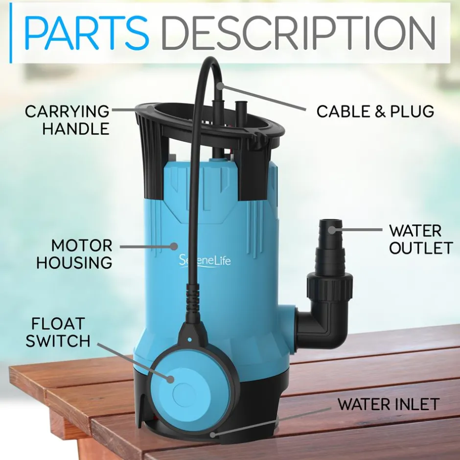 Submersible Sump Pump 3300GPH Auto Float Switch Blue Thermoplastic Body<SereneLife Discount