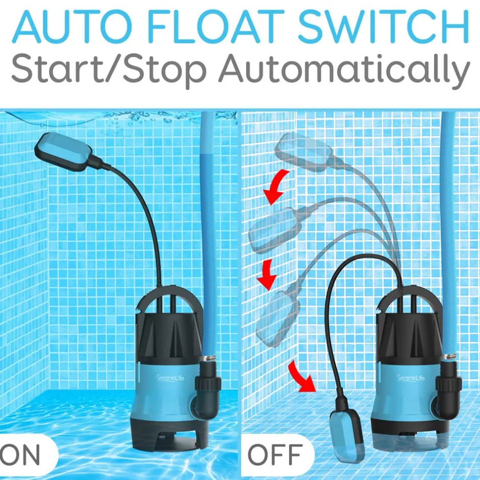 Submersible Sump Pump 1980GPH Auto Float Switch Blue 16ft Cord<SereneLife Online