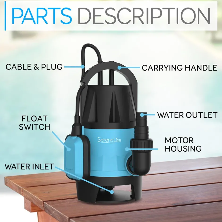 Submersible Sump Pump 1980GPH Auto Float Switch Blue 16ft Cord<SereneLife Online