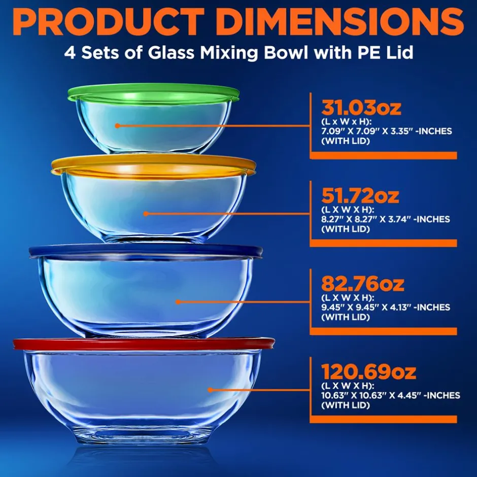 Superior Glass Mixing Bowls With Pe Lids<NutriChef Outlet