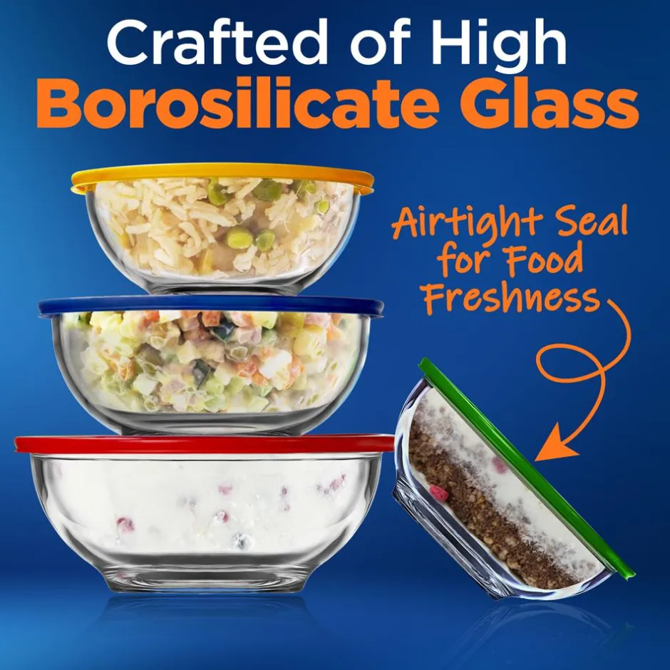 Superior Glass Mixing Bowls With Pe Lids<NutriChef Outlet