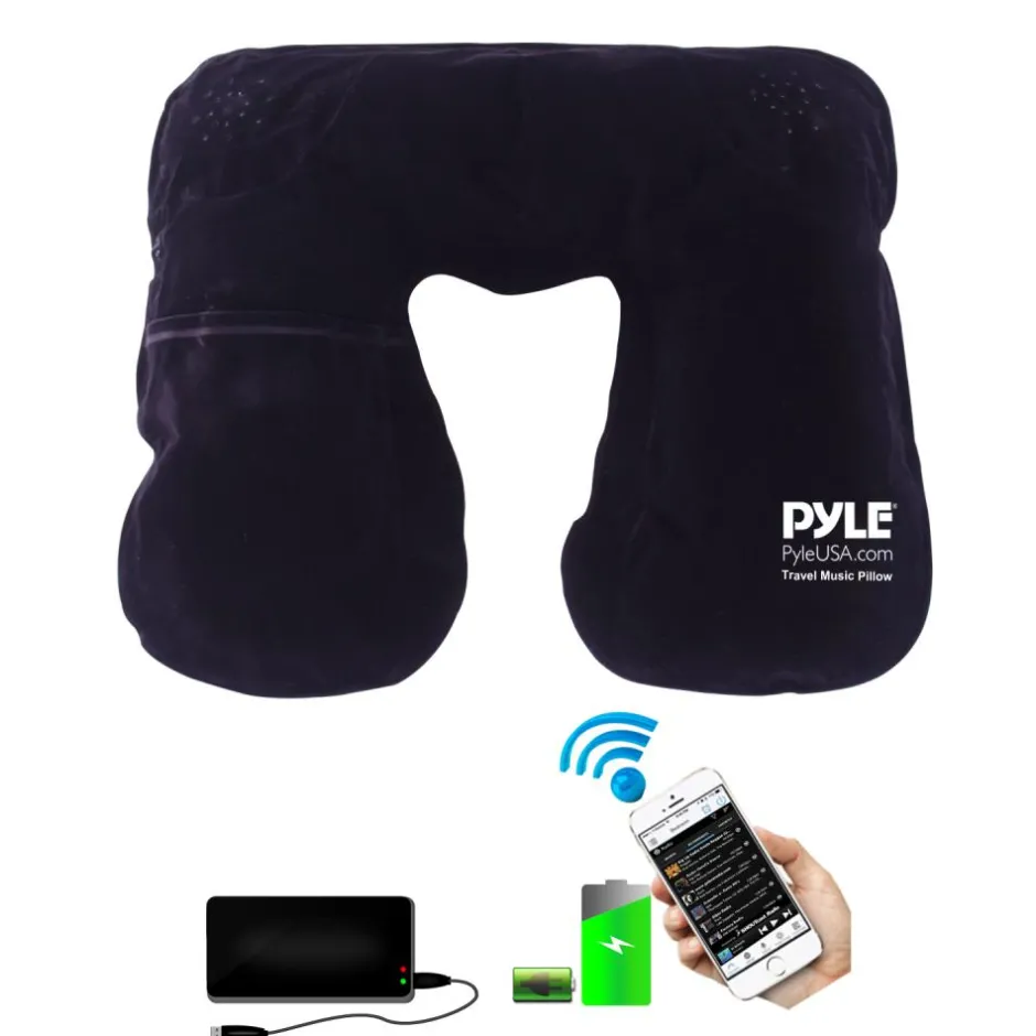 Travel Music Pillow - Neck Support, Bluetooth Speakers, Rechargeable Battery<Pyle Best