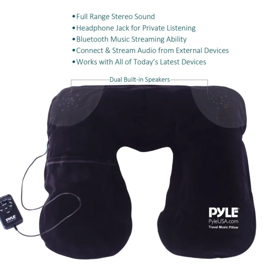 Travel Music Pillow - Neck Support, Bluetooth Speakers, Rechargeable Battery<Pyle Best