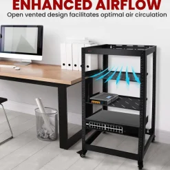 20U Open Frame Server Rack - Easy Mobility, Heavy-Duty Steel, Black<Pyle Discount