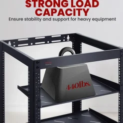 20U Open Frame Server Rack - Easy Mobility, Heavy-Duty Steel, Black<Pyle Discount