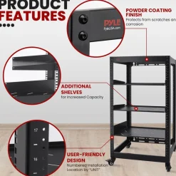 20U Open Frame Server Rack - Easy Mobility, Heavy-Duty Steel, Black<Pyle Discount
