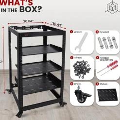 20U Open Frame Server Rack - Easy Mobility, Heavy-Duty Steel, Black<Pyle Discount