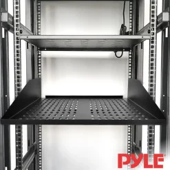 2U Server Rack Shelf, Enhanced Airflow, Heavy-Duty Steel, Black<Pyle Hot