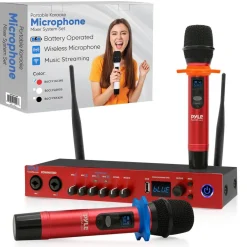 UHF Wireless Microphone System 165ft Range Bluetooth Red<Pyle New