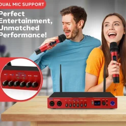 UHF Wireless Microphone System 165ft Range Bluetooth Red<Pyle New