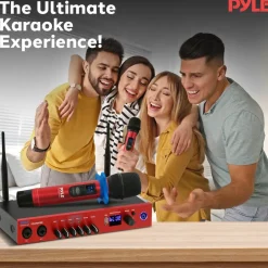 UHF Wireless Microphone System 165ft Range Bluetooth Red<Pyle New