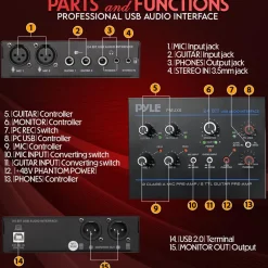 USB Audio Interface - Pristine Recording - Ultralow Noise - Compact Design<Pyle Online