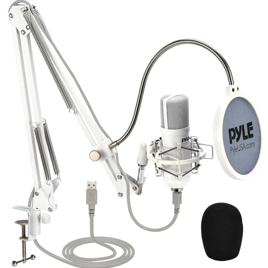 USB Condenser Microphone Kit - Studio Quality, Cardioid, White<Pyle Hot
