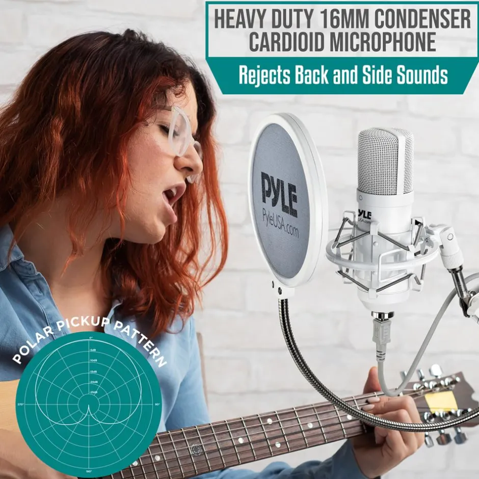 USB Condenser Microphone Kit - Studio Quality, Cardioid, White<Pyle Hot