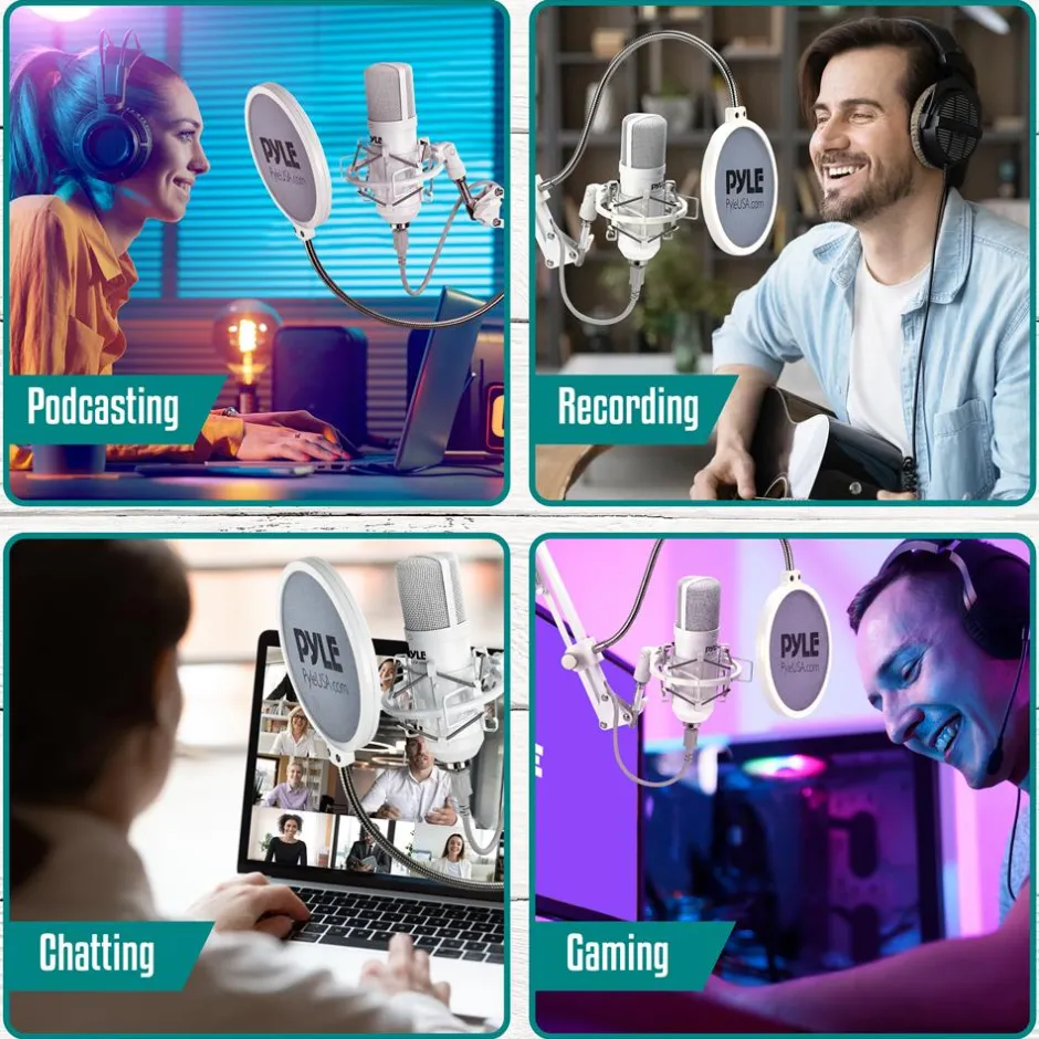 USB Condenser Microphone Kit - Studio Quality, Cardioid, White<Pyle Hot