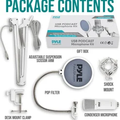 USB Condenser Microphone Kit - Studio Quality, Cardioid, White<Pyle Hot