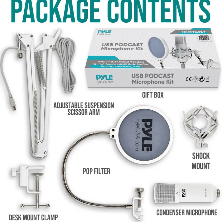 USB Condenser Microphone Kit - Studio Quality, Cardioid, White<Pyle Hot