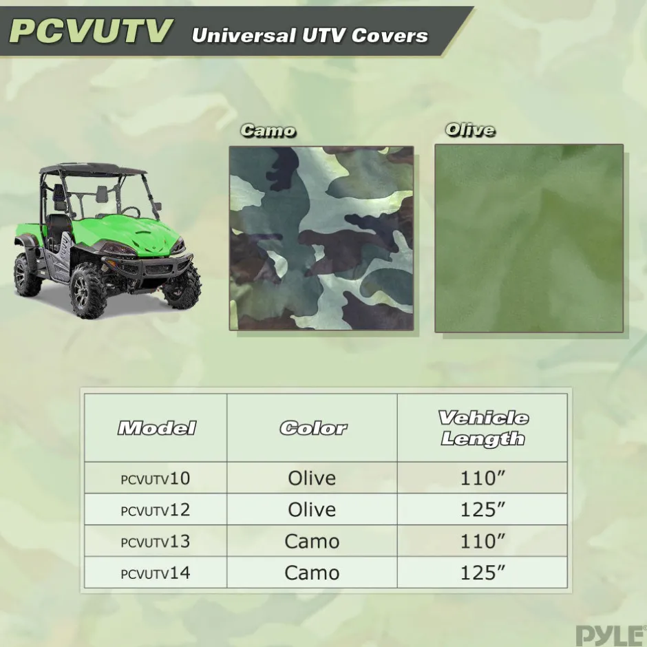 UTV Cover, All-Weather Protection, Waterproof Polyester, Olive, 110"<Pyle