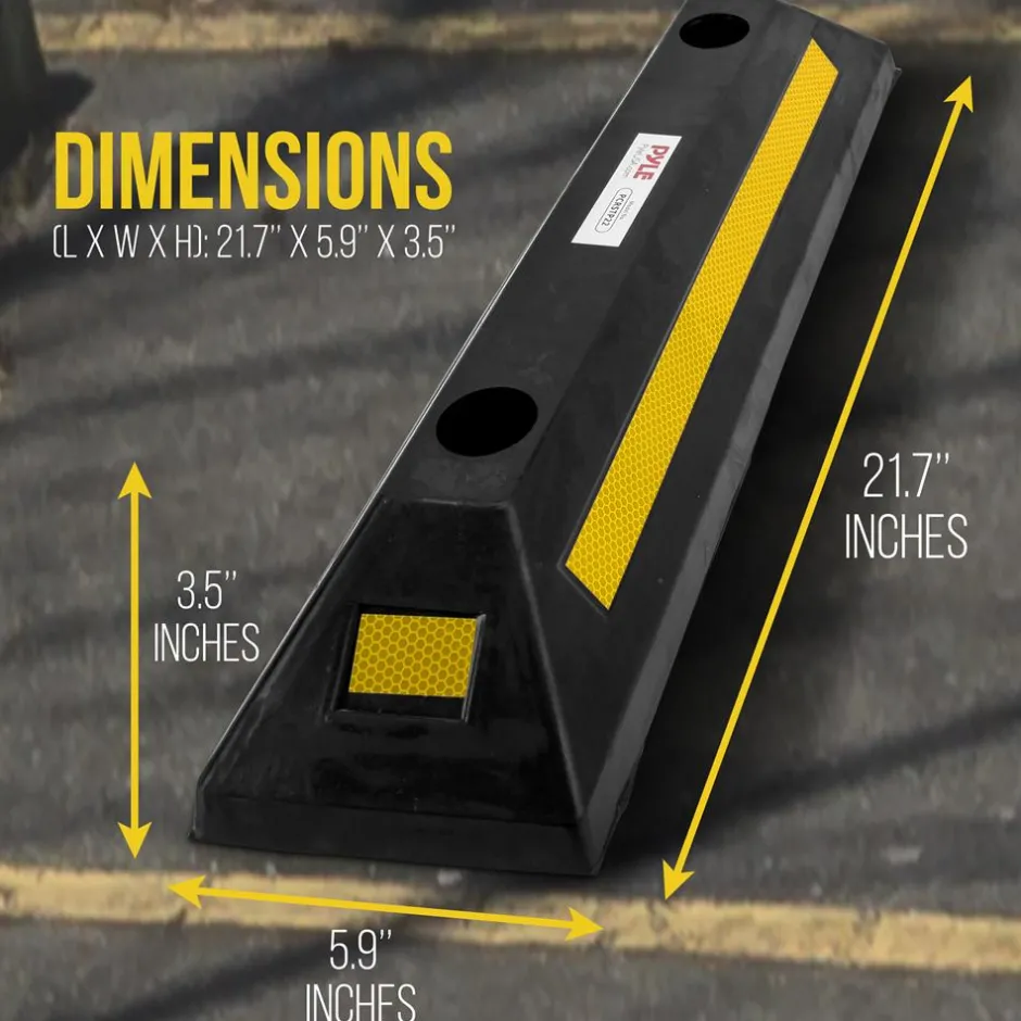 Vehicle Wheel Stop 4-Pack, Parking Assistance, Reflective Rubber, Yellow<Pyle Online