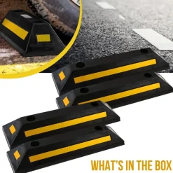 Vehicle Wheel Stop 4-Pack, Parking Assistance, Reflective Rubber, Yellow<Pyle Online