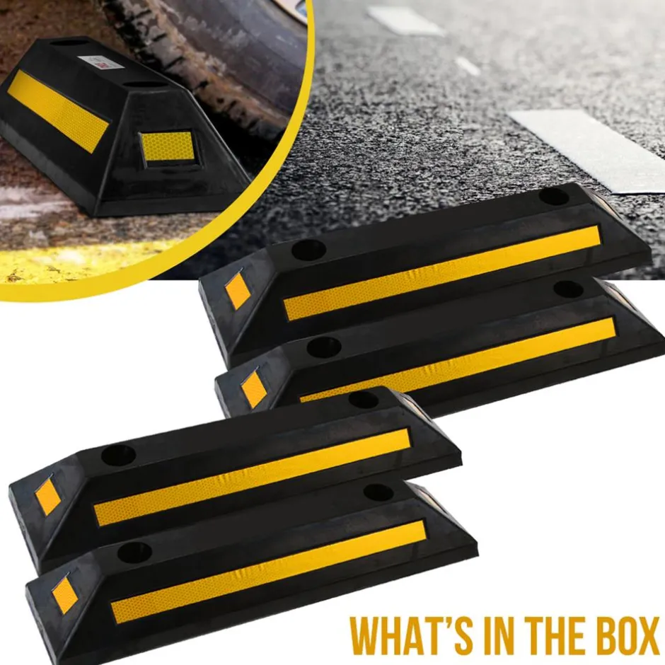 Vehicle Wheel Stop 4-Pack, Parking Assistance, Reflective Rubber, Yellow<Pyle Online