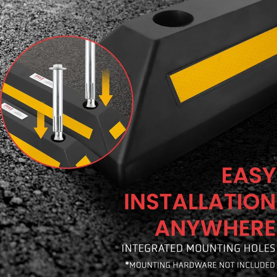 Vehicle Wheel Stops, Parking Aid, High-Density Rubber, Yellow Reflective<Pyle New