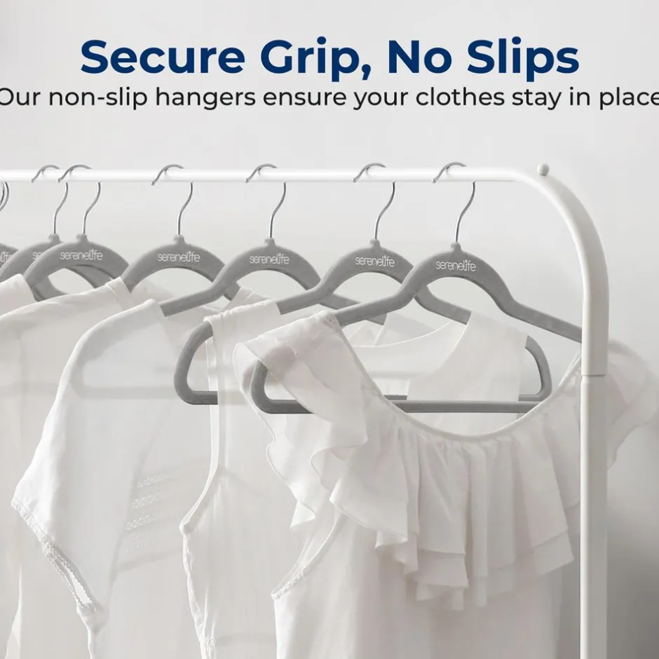 Velvet Hangers 10 Pack - Non-Slip, Space-Saving, 360° Swivel Hook, Grey<SereneLife Sale