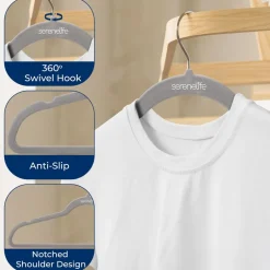 Velvet Hangers 10 Pack - Non-Slip, Space-Saving, 360° Swivel Hook, Grey<SereneLife Sale