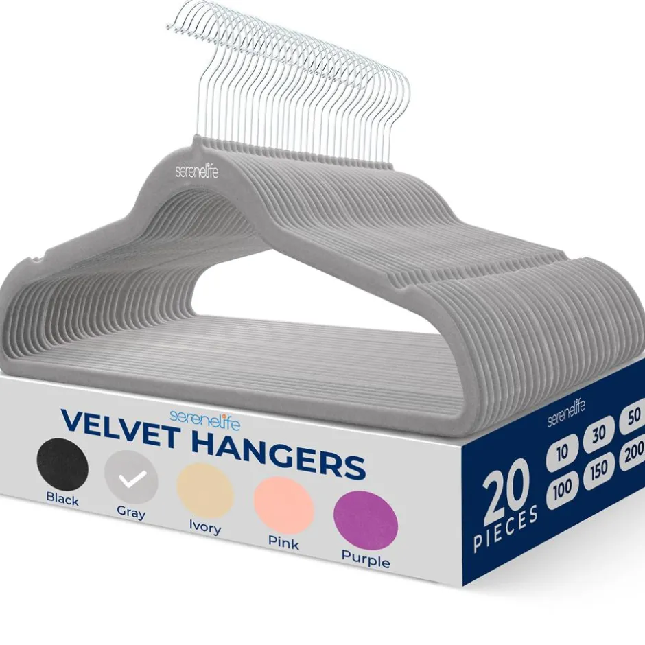 Velvet Hangers 20-Pack, Non-Slip, Space-Saving, 360° Swivel Hook, Gray<SereneLife Best