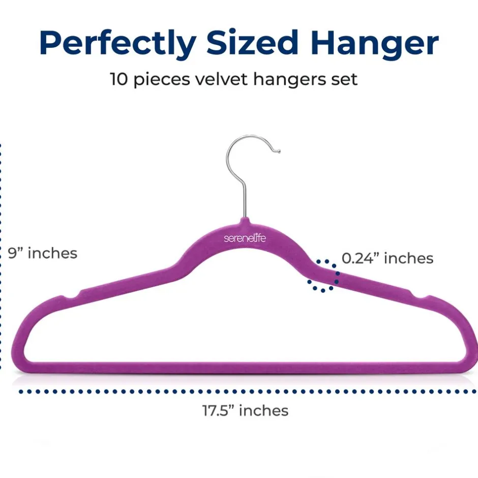 Velvet Hangers 10-Pack, Non-Slip, 360° Swivel Hook, Space-Saving, Purple<SereneLife Sale