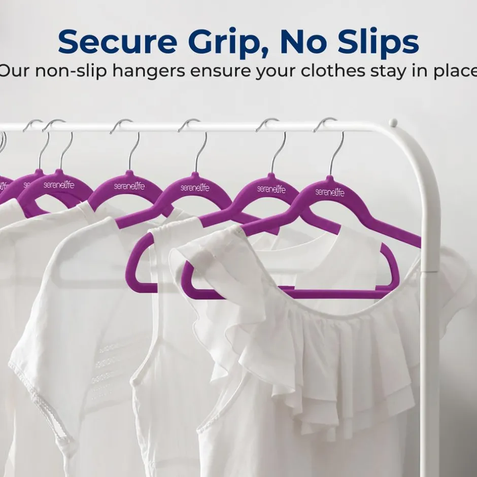 Velvet Hangers 10-Pack, Non-Slip, 360° Swivel Hook, Space-Saving, Purple<SereneLife Sale